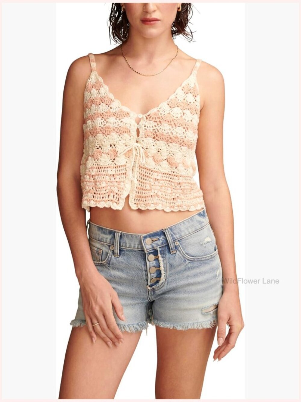 Crochet Tie Front Tank Top Sleeveless V-Neck Classic Fit